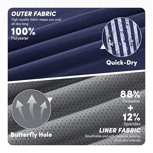 Image of Men's Swim Trunks with Compresssion Liner 7 inch Swimwear Board Shorts 2-in-1 Bathing Suits with Zipper Pockets