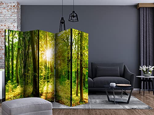 murando - Paravent Raumteiler Innen Wald 225x172 cm 5-teilig Einseitig Raumtrenner Trennwand Holz Room Divider Mobiler Sichtschutz Spanische Wand Raum Abtrennung Bäume Natur Botanik Sonne b-B-0383-z-c