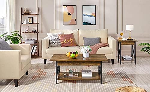 Yaheetech Industrial Coffee Table, Living Room Table with Metal Frame and Storage Shelf for Bedroom, Office, Dark Brown, 106x 60x45.5cm