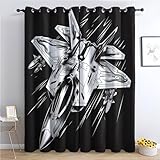 Fighter Jet Blackout Curtains for Bedroom Living Room, Military Airplane Curtains & Home Decor, Army Aircraft Window Curtains, Thermal Room Darkening Grommet Drapes, 63 Inch Curtains 2 Panel Set