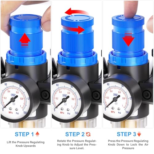 TAILONZ PNEUMATIC 1/4 Zoll BSP AFC2000 Luftfilter Druckregler Kit(0 bis 1 MPA)5 Micron Messing Element Air Tool Kompressor Filter mit Manometer und Lubricator Cup