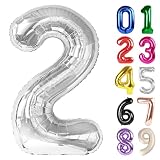 2 Balloon - Silver Birthday Number Balloons, 40 Inch Decorations Men Women