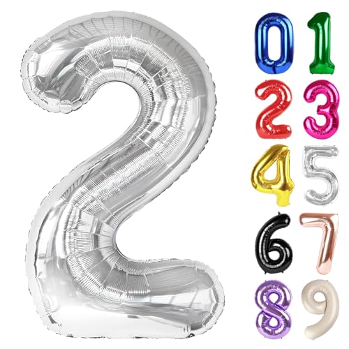 KEXINGTUO - 2 Balloon - Silver Birthday Number Balloons, 40 Inch Large Foil Balloons for Men Women Boys Girls Silver Themed Birthday Decorations