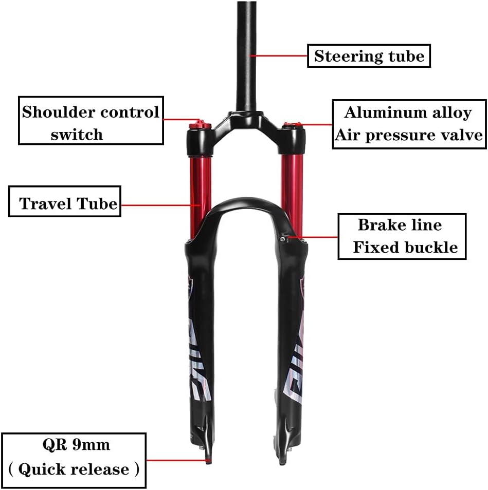 27.5/29 Inch Air Mountain Bicycle Suspension Fork, Travel:120mm Straight Steerer 1-1/8" MTB Front Fork Orange Accessories (Color : Black Shoulder Control, Size : 27.5)