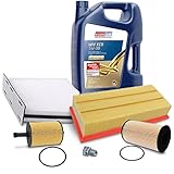 BESTPRICE Inspektionspaket Filterset mit 1x Luftfilter; 1x Innenraumfilter (Pollenfilter); 1x Ölfilter; 1x Kraftstofffilter; 1x Ölablassschraube inkl. Dichtring; 5l Motoröl 5W-30 EUROLUB