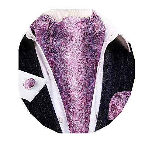 Barry.Wang Cravat Tie for Men Silk Pink Paisley Wedding Formal Fashion Ascot Scarfs Pocket Square Cufflinks