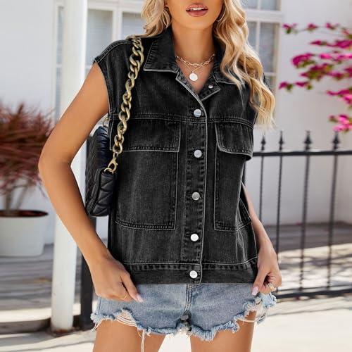 Chaleco de mezclilla lavado para mujer en color negro talla M 5