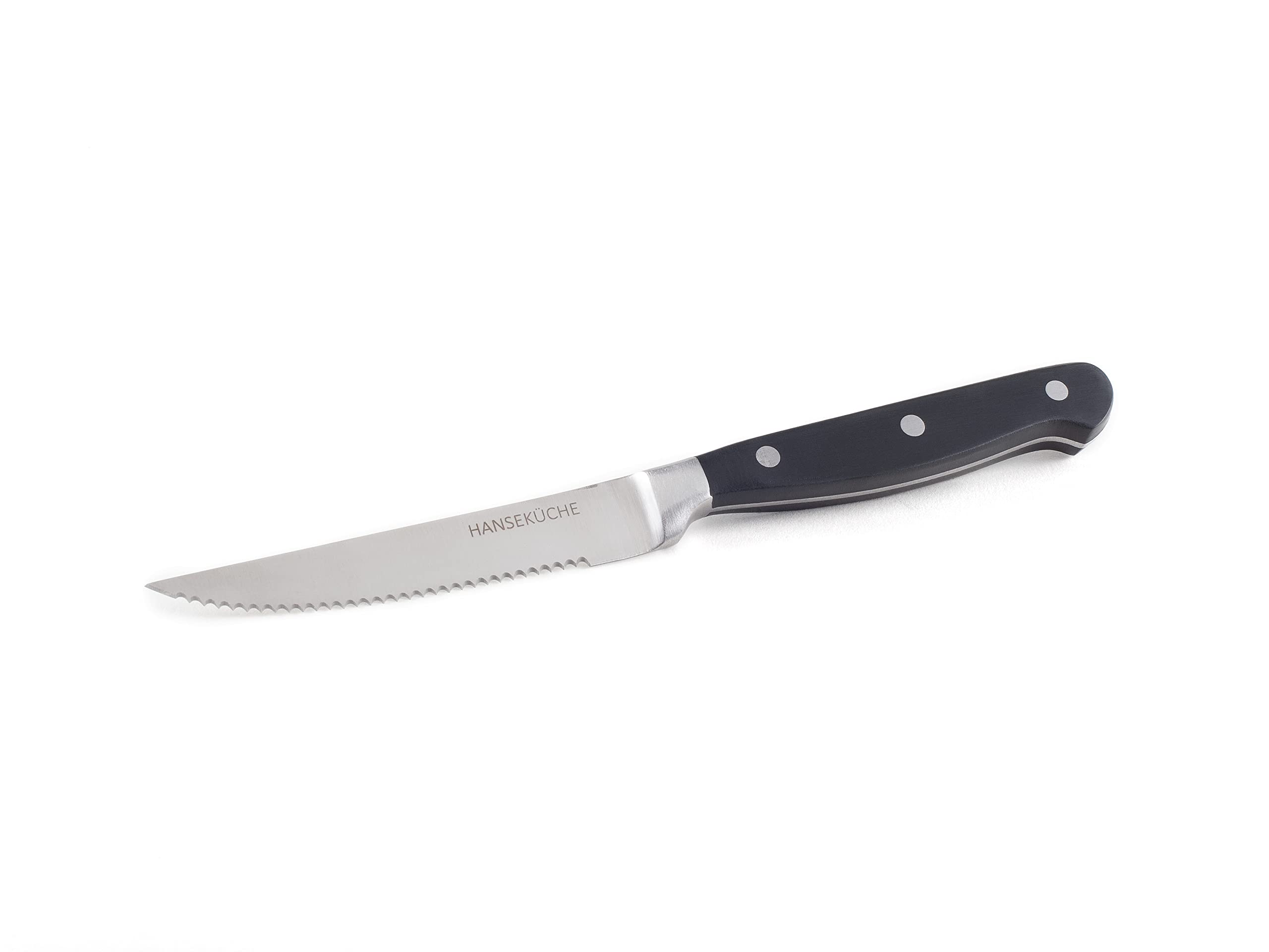 Hanseküche Set di Coltelli da Bistecca – 6x Coltelli da Bistecca di Alta Qualità con Manico in Legno – Elegante Set di Posate in Acciaio Speciale Inossidabile con Lama Seghettata e Confezione Regalo