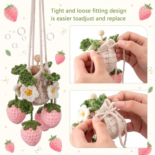 Image of Cute Crochet Plant for Car 12ml Diffuser Bottle,Pink,Pink Strawberry