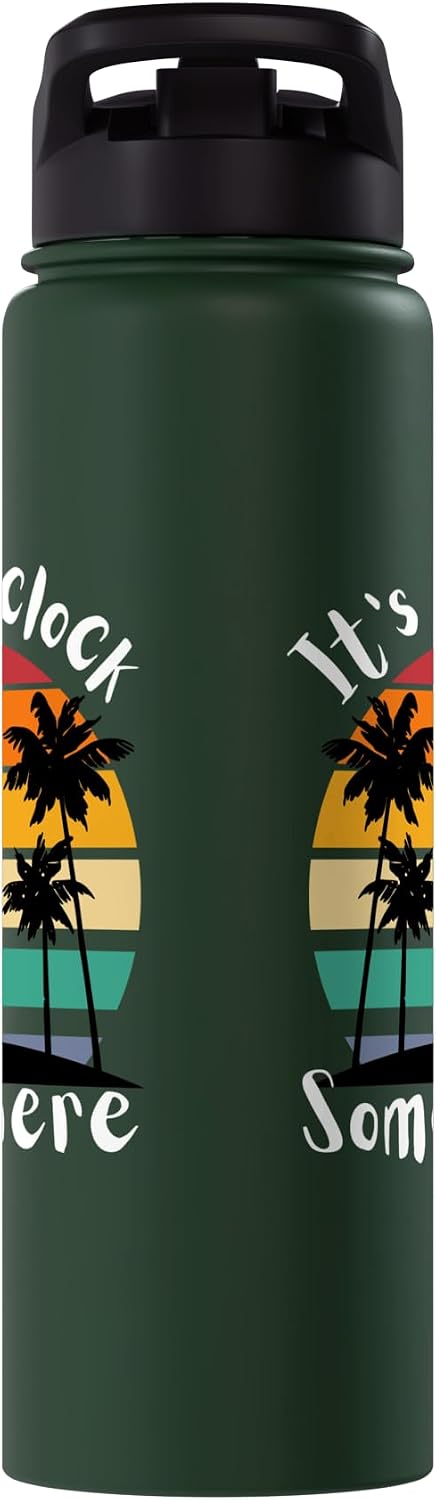 It's 5 O'clock Somewhere Retro Sunset Flamingo men woman Stainless Steel Insulated Water Bottle