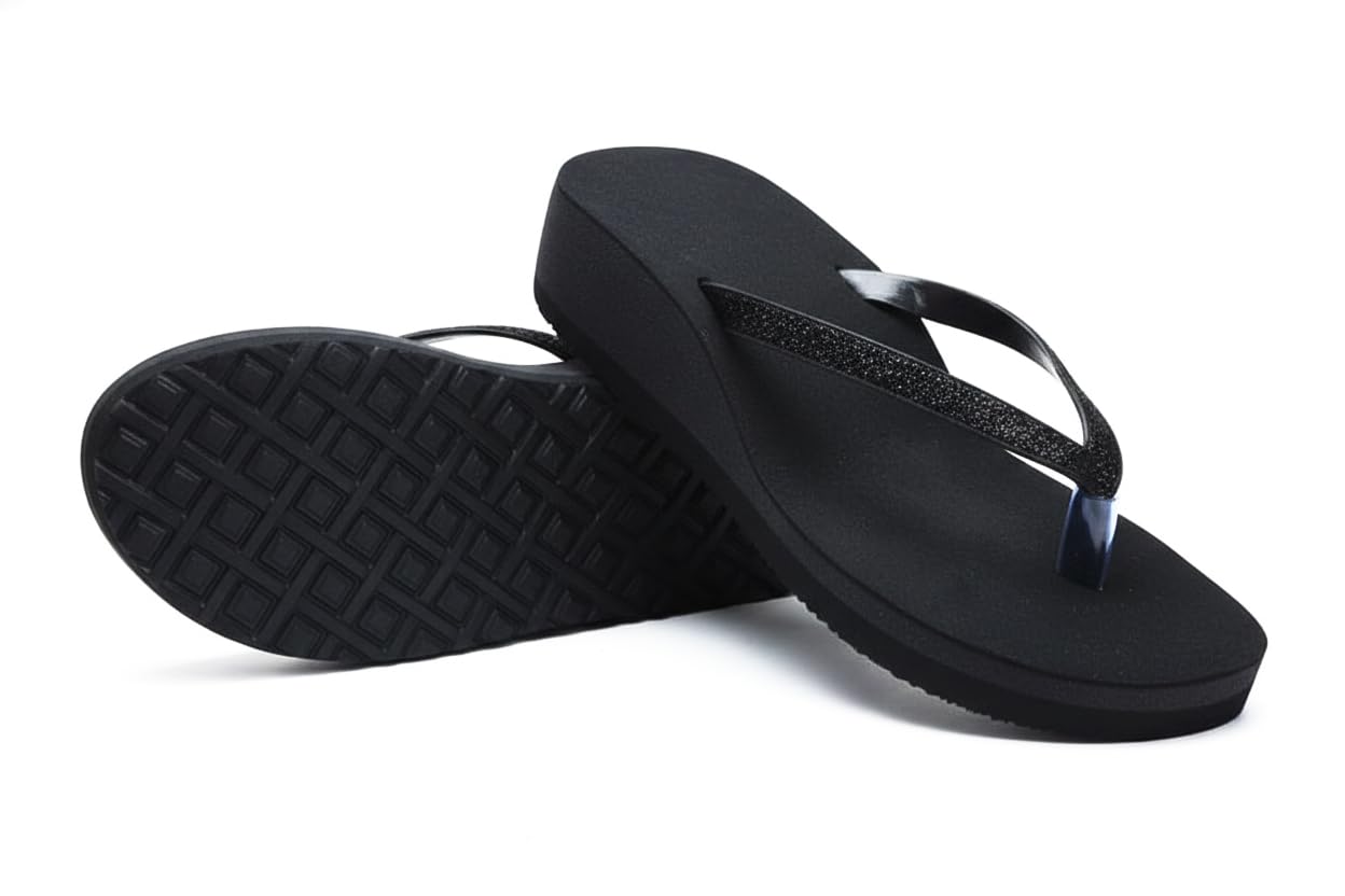 Women’s Black Platform Wedge Flip-Flops Casual Wear Slippers-image-19