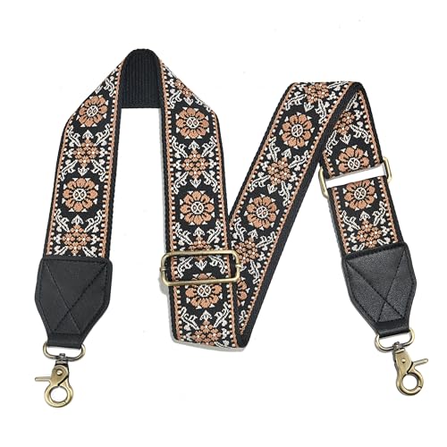 Image of LEMEDE Purse Strap,2 inch Leather End Shoulder Strap Adjustable Replacement,Retro Jacquard Multi-pattern Crossbody Bag Straps