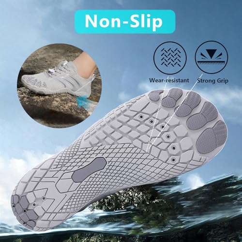 Image of Beach Water Shoes for Women Men Quick Dry Non-Slip Wide Toe Hike Barefoot Footwear for Beach Pool Aqua Swim Surf Walk