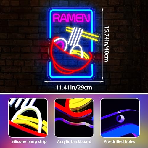Image of Ramen Neon Sign for Wall Decor Dimmable LED Light Up Sign for Resturant Dining Hall Kitchen Home Bar Man Cave for Party Club Christmas Birthday Gifts Wall Art Size15.7 * 11.4(WZCP013)