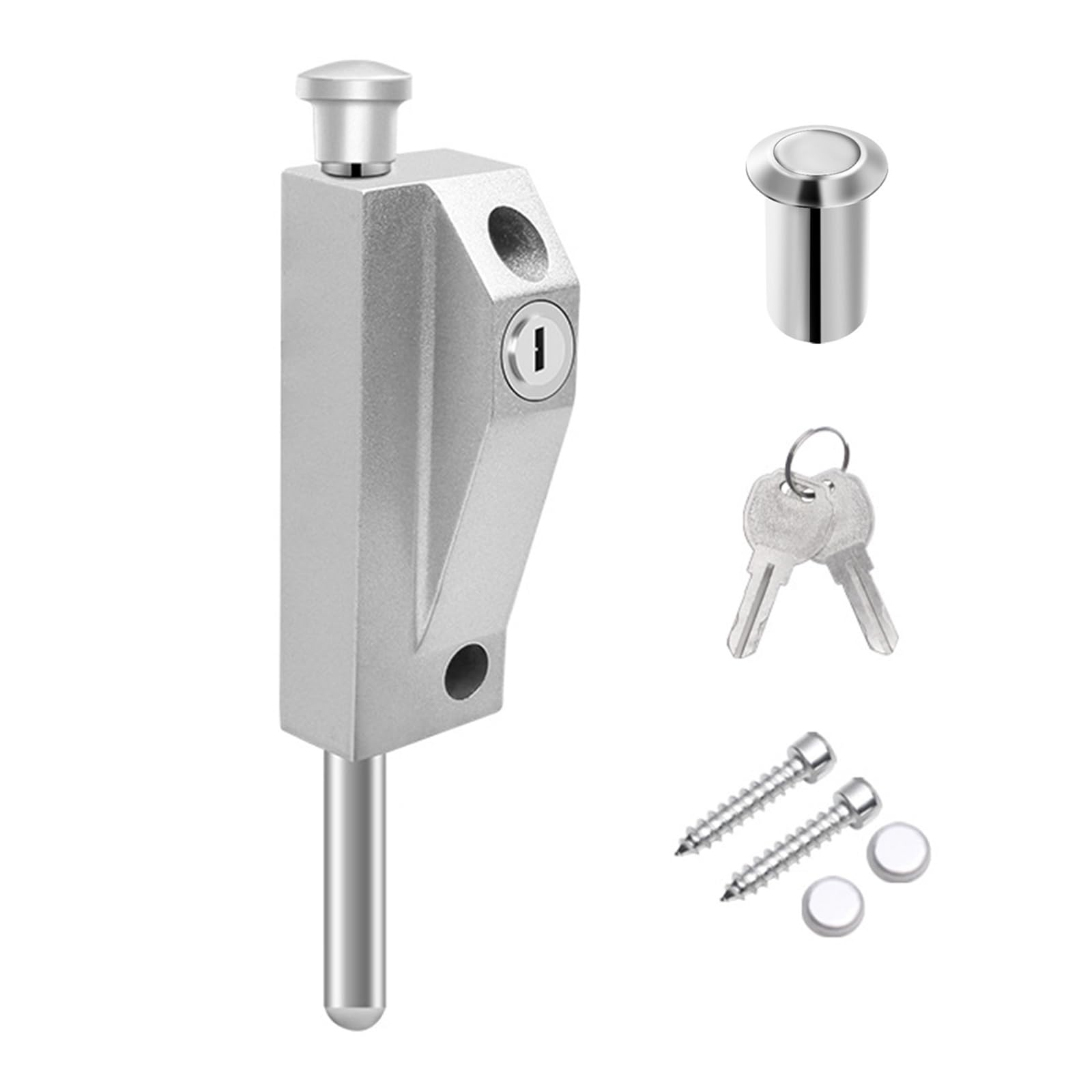 Tertioi Silver Wood Door Spring Floor Sliding Latch Anti-Theft Glass Door Home Hardware Sliding Latch