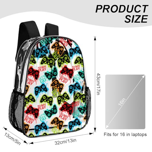 Game Machine Style Clear Backpack See Through Boys Backpacks for School, Transparent Backpack for College Workplace, Waterproof Heavy Clear Book Bag, Back to School Gift2