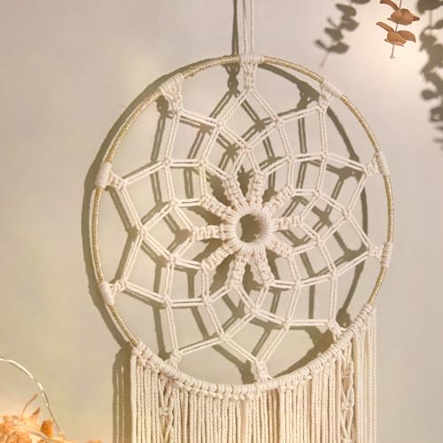 Nice Dream Macrame Dream Catcher for Bedroom Adult Wall Decor Large Boho Wall Hanging with 5 Woven Feather Tassels Home Decoration Ornament Craft Gift