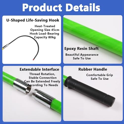 Portable Insulated Electrical Safety Rescue Hook - Lifesaving Pole for Emergencies, 100kg Capacity, 300cm Long, Ideal for First Responders and Outdoor Safety