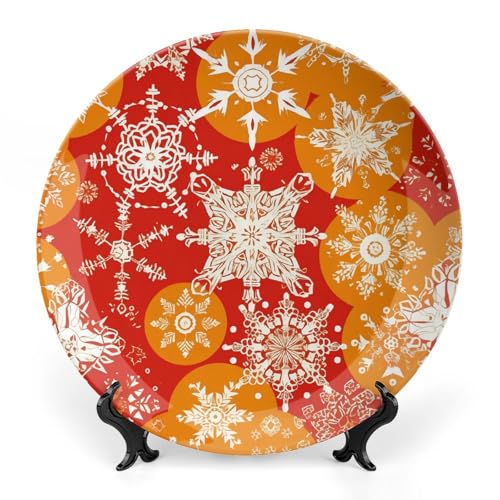 Plato decorativo de cerámica navideño con copos de nieve y soporte para salón 2