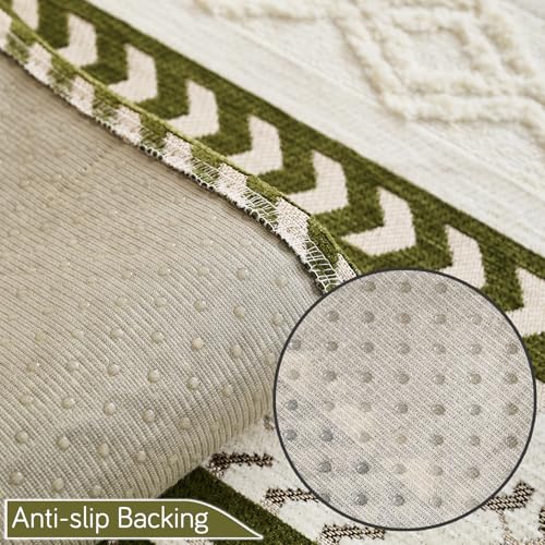 Image of HOKIPO Nordic Boho Geometric Sofa Backrest Cover with Tassel 'NordicTassel Series', Olive Meadow (AR-6551-GRN)