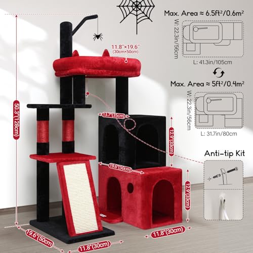 Image of Globlazer Gothic Cat Tower for Indoor Adult Cats, 50-inch Heavy Duty Goth Cat Tree for Big Cats, Maine Coon Cat Tree with Extra-Large Padded Platform, 2 Large Condos, F50