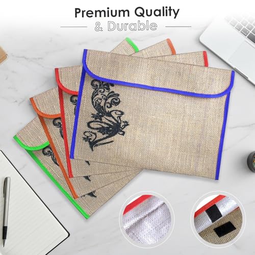 Image of Shuban Jute Document File Folder | Eco-Friendly A4 Size Envelope Folder with Velcro Closure | Multipurpose Certificate, Office, School & Travel Document Organizer (Style - 3 - Jute Folder- 2 Pcs)