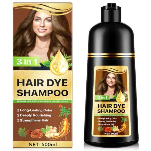 Instant Nature Herbal 3 in 1 Chestnut Brown Hair Dye, 16.9 Fl Oz, Long Lasting, Instant Color Shampoo for Men and Women with Gray Hair Coverage