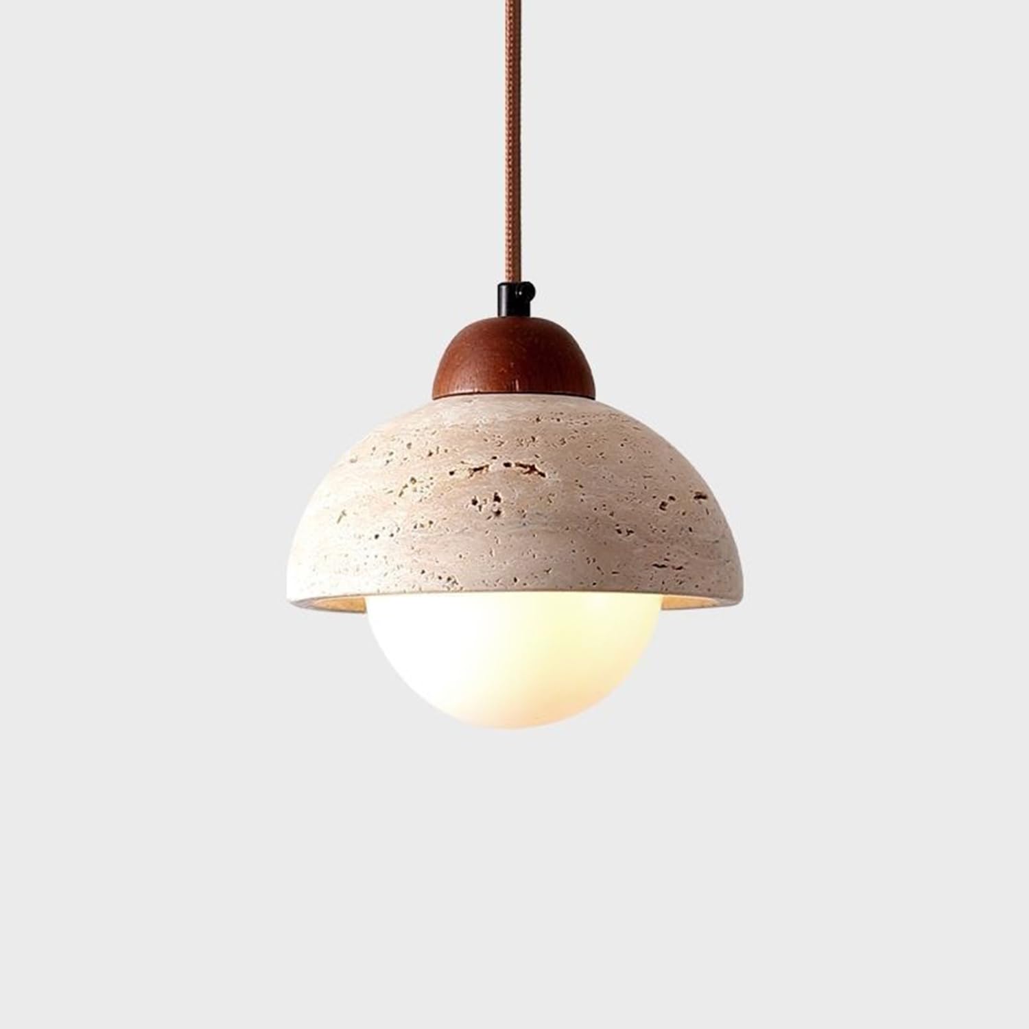 Lampada a sospensione in travertino giallo a da 5,9 pollici a semicircolare in pietra porosa in legno stile artistico scandinavo for sopra il lavello Camera letto Ristorante Negozio