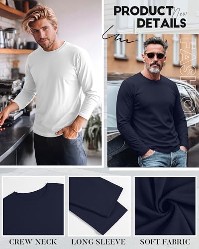 Image of August Alley 4 Pack Men's Big and Tall Cotton Shirts L-7XL, Long Sleeve Oversized Tops Loose Casual Large T-Shirts Basic Tee