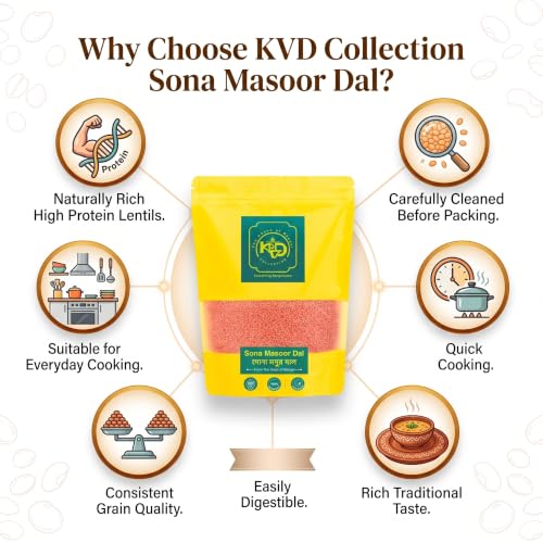 Image of KVD Collection Premium Handmade Bengal Sona Masoor Dal, Rich in Protein, Cooking Easy & Quick, Unpolished & Healthy Pulses for Daily Use - 950GM
