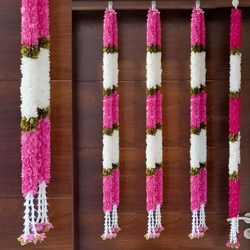 Image of Divyakosh Artificial Flower Garland 4 Pcs, Toran for Main Door with Side Hanging | Size 5.5 Feet | Multipurpose Floral Wall /Door Hangings, Backdrop for Pooja Decoration |