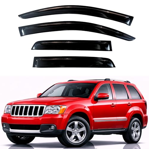 Image of KPY Rain Guards Fit for 2005-2010 Jeep Grand Cherokee, Out-Channel Window Visors Vent Wind Deflectors 4PC, Car Accessories for 05-10 Grand Cherokee
