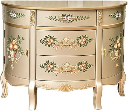Sideboard Cupboard Retro Painted Semicircular Entrance Cabinet Solid Wood Living Room Sofa Side Cabinet Kitchen Dining Side Cabinet Kitchen StorageM120X38X88CM