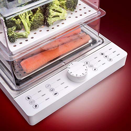 Stx Evolution Foldable Family-Sized Food Steamer, Model Stx-Ev-Wh, Featuring A Large Capacity (1.8 Liter) Bpa-Free Water Reservoir With Time Matched Water Levels And Dual Level Stackable Trays #TOP4