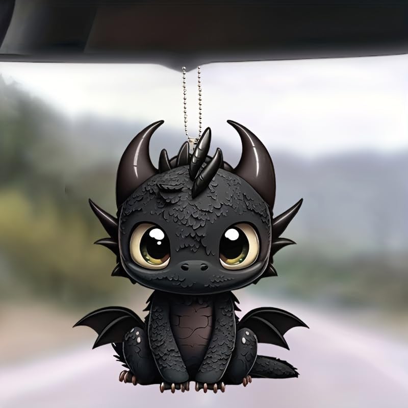 2D Flat Black Dragon Acrylic Car Charm - Fantasy Vehicle Decor, Keychain & Hanging Ornament with Vivid Colors, Perfect for Gamers & Fantasy Lovers