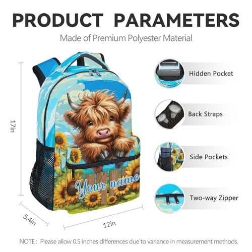 Custom Backpacks for Girls with Name, 17 Inch Cow Themed School Backpacks for Students Women, Causal Highland Cow Bookbag for Elementary Middle High College, Personalized Back to School Gifts4
