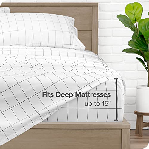 Bare Home King Sheet Set - Luxury 1800 Ultra-Soft Microfiber King Bed Sheets - Double Brushed - Deep Pockets - Easy Fit - 4 Piece Set - Bedding Sheets & Pillowcases (King, Grid - White/Grey) #TOP3