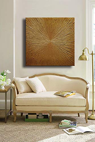 Yasheng Art - 30X30 Inch Contemporary Abstract Art Oil Paintings On Canvas Golden Gradient Color Abstract Artwork Modern Home Decor Canvas Wall Art Ready To Hang For Living Room #TOP3