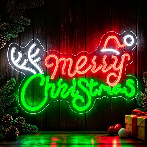 Image of Merry Christmas Neon Sign, JGHTURIE Dimmable Neon Signs for Wall Decor, Light Up Sign for Christmas Party, Bar, Office, Bedroom, or Home Decor - LED Light Signs USB Powered