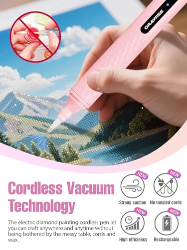 Image of Electric Diamond Painting Pen, Vacuum Diamond Art Pen Cordless | Rechargeable | Lightweight & Quiet | Metal Tips | Diamond Art Accessories & Tools for Adults | Gift for Gem Dimond Art Fans- Pink