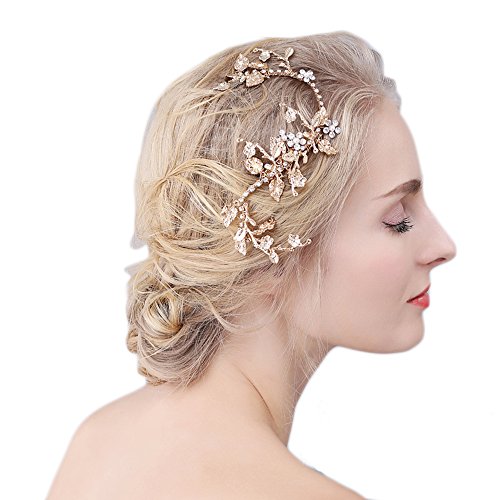 M Bridal Women's Vintage Gold Wedding Hair Vine Brides Girls Prom Hair Pins O907
