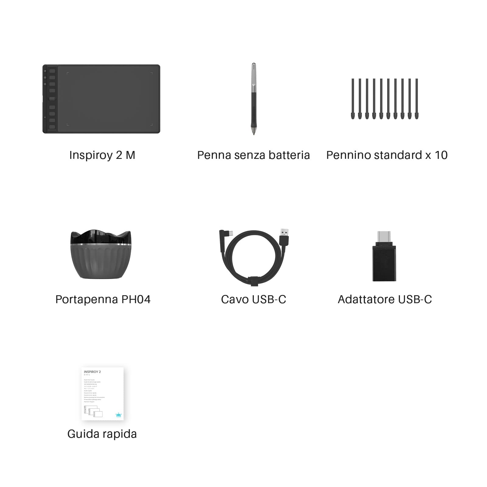 HUION Inspiroy 2 M Tavoletta Grafica, Nuova Penna Digitale PW110, 8 Tasti di Scelta Rapida Personalizzabili, Scroller Facile da Usare, Ideale per Disegnare, Studiare e Lavorare da Casa(Nero)