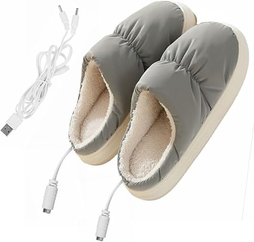 Miniatura 6 de RONGXINUS Pantuflas con calefacción USB, calentador de pies de felpa con calefacción, zapatos de calefacción eléctrica recargables, para invierno,