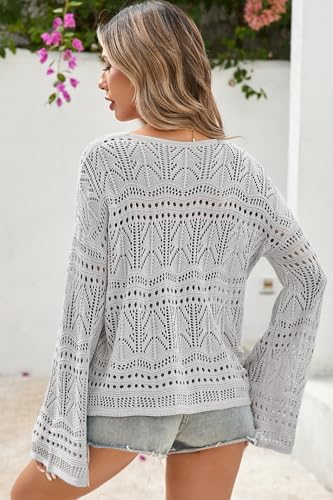 Image of Cakulo Womens Summer Crochet Tops Boho Off Shoulder Sweaters Lightweight V Neck Loose Vacation Resort Wear 2026