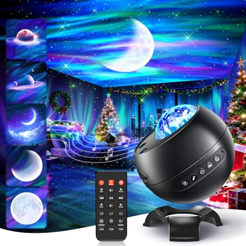 Projects a full northern lights + galaxy + moon + stars show on your ceiling — a legit bedroom atmosphere upgrade without any installation.