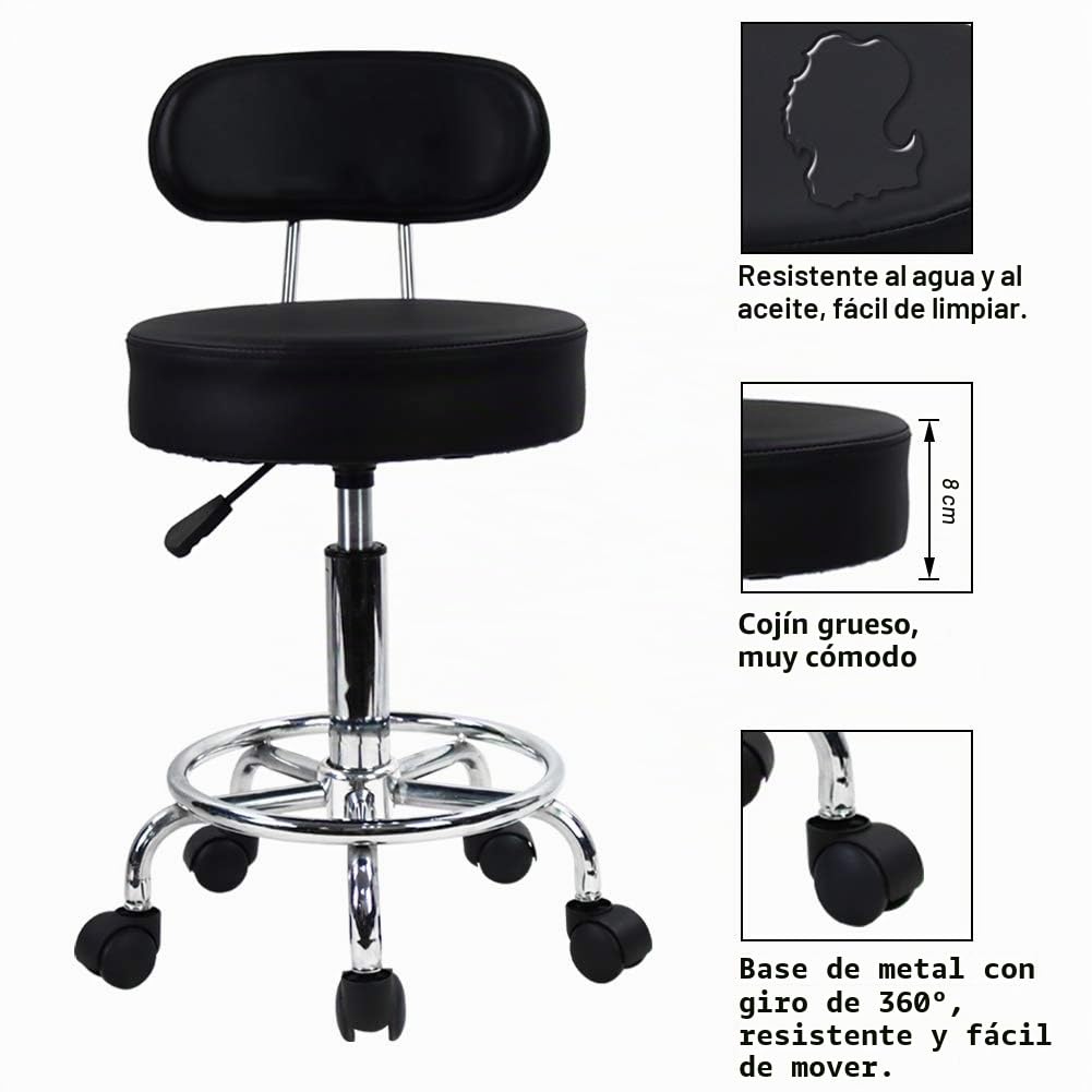 KKTONER Taburete de Bar telesilla Silla giratoria banqueta experimentales heces de Aprendizaje Taburete de Belleza Silla Alta Trasera Regulable en Altura con Ruedas (Negro)