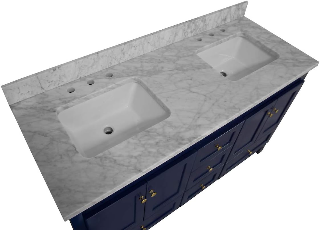 Kitchen Bath Collection Abbey 60-inch Double Bathroom Vanity (Carrara/Royal Blue): Includes Royal Blue Cabinet with Authentic Italian Carrara Marble Countertop and White Ceramic Sinks