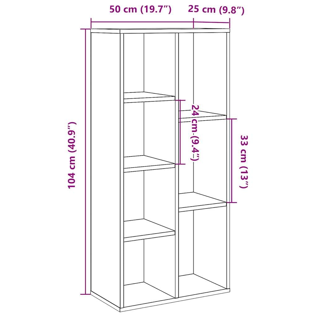 Libreria effetto legno anticato, 50 x 25 x 104 cm, con 7 scomparti, per soggiorno, ufficio, cameretta dei bambini, stretta aperta, divisorio e organizer