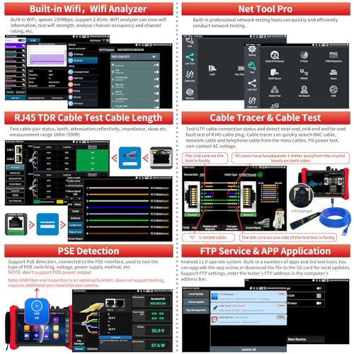 Henkion OTDR-Glasfasermessgerät 8 Zoll IPS-Touchscreen, RSO-73 1310/1550nm 28/26dB Fiber Optic Tester, Multifunktionaler Netzwerktester mit Event Map, LS, OPM, VFL, OLS, WLAN, RJ45 Kabeltester