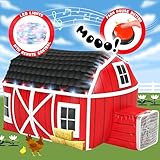 W&O Farmhouse Barn Aerodome with LED Lights & Farm Sound Button – Inflatable Farm Play Tent – Kids Play Tent Indoor – Sets Up in Seconds for Ages 3-12 (Fan Not Included)